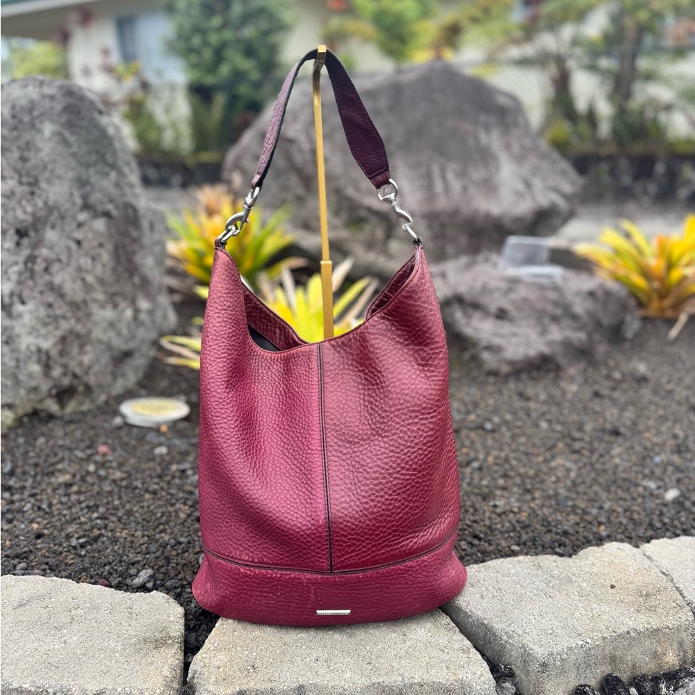 Rebecca Minkoff Burgundy Pebbled Leather Hobo Shoulder Bag - Picture 3 of 16